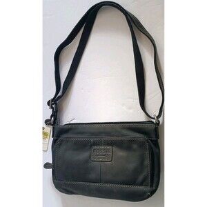 FOSSIL Leather Crossbody Bag Purse Black Crosstown Flap Shoulder Bag New Vintage